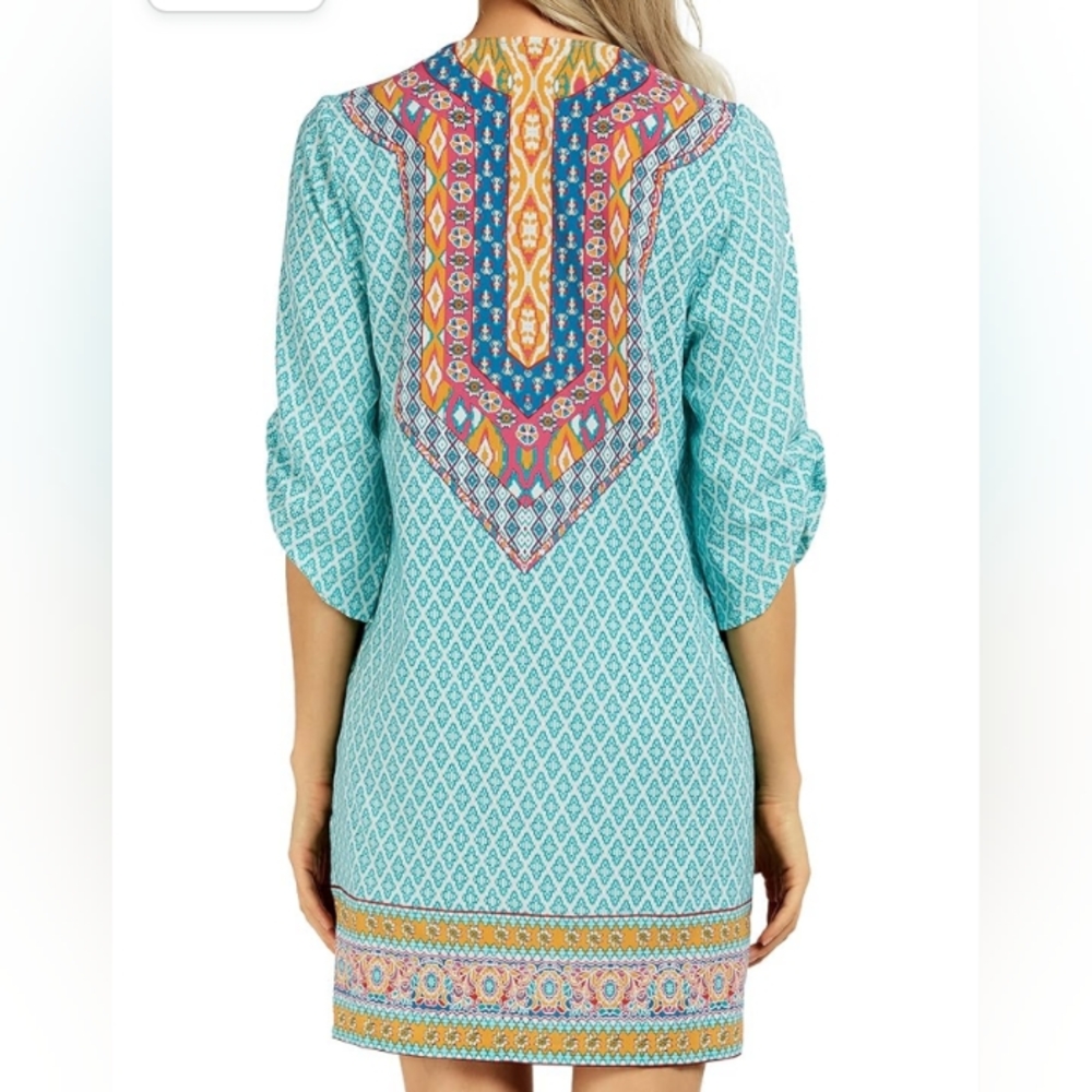 Urban Coco | Classic Bohemian Turquoise Print Dress - Picture 6 of 10